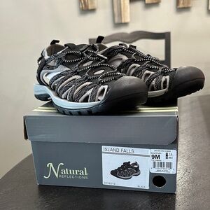 Natural Reflections Black Gray Woven Sport Sandals